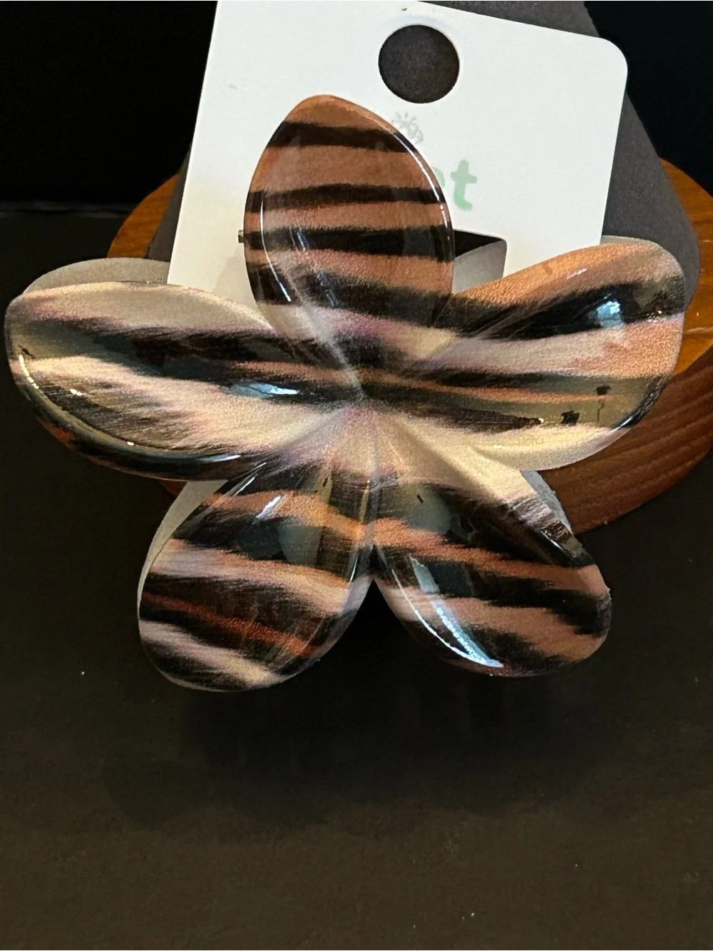 Mint Animal-Print Flower Hair Claw Clip Set of Six 6 - Black, Brown, Tan & Cream
